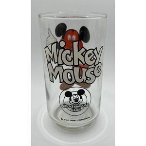 Vintage 1980s Disney Mickey Mouse Club Juice Glass Clear Drinking Glass Cup 5"